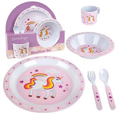 Bentology 5 Pc Mealtime Baby Feeding Set For Kids And Toddlers - Includes Plate, Bowl, Cup, Fork And Spoon Utensil Flatware 3 Bentology 5 Pc Mealtime Baby Feeding Set For Kids And Toddlers - Includes Plate, Bowl, Cup, Fork And Spoon Utensil Flatware