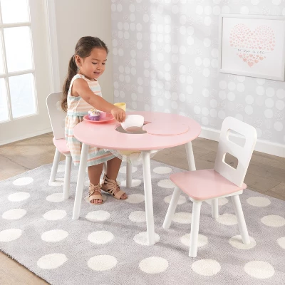 Round Storage Table And Chair Set White/Pink - KidKraft 3 Round Storage Table And Chair Set White/Pink - KidKraft