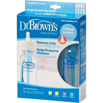 Dr. Brown's Dr. Brown's Natural Flow Anti-Colic Baby Bottle - Blue - 8oz/3pk 3 Dr. Brown's Dr. Brown's Natural Flow Anti-Colic Baby Bottle - Blue - 8oz/3pk