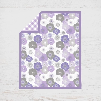 Bacati - Watercolor Floral Purple Gray 4 Pc Crib Bedding Set With Diaper Caddy 4 Bacati - Watercolor Floral Purple Gray 4 Pc Crib Bedding Set With Diaper Caddy - Image 2