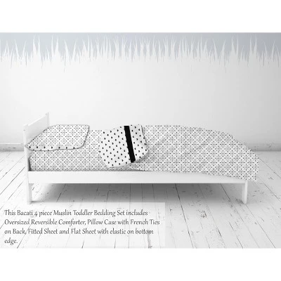 Bacati - Love/Hearts Muslin 4 Pc Toddler Bedding Set, Black 7 Bacati - Love/Hearts Muslin 4 Pc Toddler Bedding Set, Black - Image 5