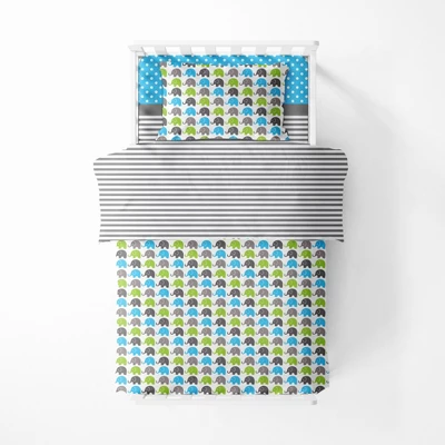 Bacati - Elephants Aqua/Lime/Gray 4 Pc Toddler Bedding Set 7 Bacati - Elephants Aqua/Lime/Gray 4 Pc Toddler Bedding Set - Image 5