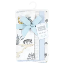 Hudson Baby Infant Boy Cotton Flannel Burp Cloths, Boy Safari World 4-Pack, One Size