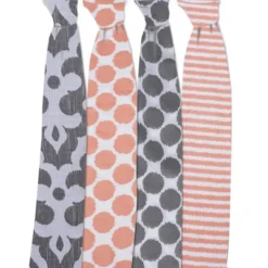 Bacati - Ikat Coral/Gray Dots/Stripes Swaddling Muslin Blankets Set Of 4 -Graco Sales GUEST a97756d5 1d32 4bd7 8c38 d0e7d10229cb