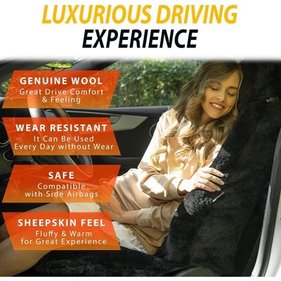 Zone Tech Genuine Sheepskin Black Car Seat Cover, Fluffy Luxury Wool Front Seat Covers, Universal Fits Car, Truck, SUV, & Van 5 Zone Tech Genuine Sheepskin Black Car Seat Cover, Fluffy Luxury Wool Front Seat Covers, Universal Fits Car, Truck, SUV, & Van - Image 3