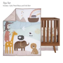 Lambs & Ivy Baby Noah 3-Piece Animals/Ark Baby Crib Bedding Set - Blue/Brown