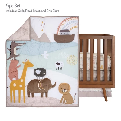 Lambs & Ivy Baby Noah 3-Piece Animals/Ark Baby Crib Bedding Set - Blue/Brown 3 Lambs & Ivy Baby Noah 3-Piece Animals/Ark Baby Crib Bedding Set - Blue/Brown