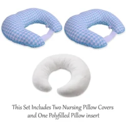 Bacati - 3 Pc Houndstooth/Herringbone Aqua Muslin Hugster Feeding & Infant Support Nursing Pillow With 2 Removable Zippered Covers -Graco Sales GUEST b1babd59 4595 4735 801a b150cea4508e