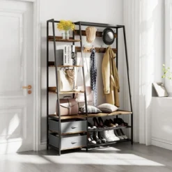 Tangkula 6-in-1 Freestanding Hall Tree Coat Rack W/ Bench & Fabric Dressers Rustic Brown -Graco Sales GUEST b2955a47 4145 4900 b4fe 7e5167fe5bab