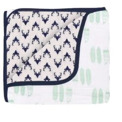 Bacati - Boys Noah Muslin Mint Navy 10 Pc Crib Bedding Set With 4 Swaddling Blankets