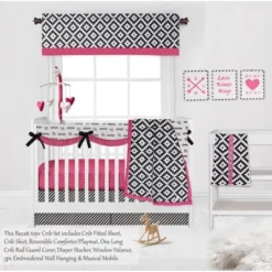 Bacati - Love Black Fuschia 10 Pc Crib Bedding Set With Long Rail Guard Cover -Graco Sales GUEST b52145d8 c35d 4042 8f8a 24b9f328ace7