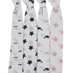 Bacati - Little Sailor Blue/Navy/Pink Girls Muslin Swaddling Blankets Set Of 4 -Graco Sales GUEST b5f73fcc d9f7 44d1 8535 acd42da2fcc8