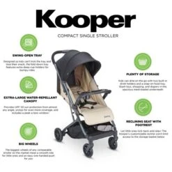 Joovy Kooper Lightweight Compact Single Stroller With Tray, Sand