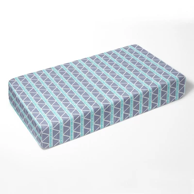 Bacati - Liam Large Triangles Aqua Navy Muslin 3 Pc Toddler Bed Sheet Set 5 Bacati - Liam Large Triangles Aqua Navy Muslin 3 Pc Toddler Bed Sheet Set - Image 3