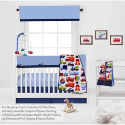 Bacati - Transportation Blue Navy Green Red Orange 10 Pc Crib Bedding Set With Long Rail Guard Cover -Graco Sales GUEST b88d2f23 450d 40d3 8e2f c22e3176348b