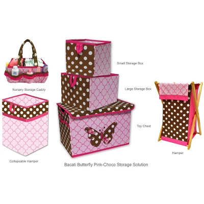 Bacati - Butterflies Pink/chocolate Laundry Hamper With Wooden Frame 4 Bacati - Butterflies Pink/chocolate Laundry Hamper With Wooden Frame - Image 2