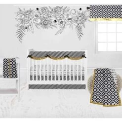 Bacati - Love Aztec Print Black Gold 6 Pc Crib Bedding Set With Long Rail Guard Cover