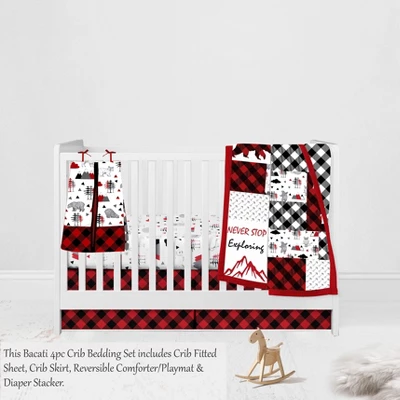 Bacati - Lumberjack Red Black Gray 4 Pc Crib Bedding Set With Diaper Caddy 4 Bacati - Lumberjack Red Black Gray 4 Pc Crib Bedding Set With Diaper Caddy - Image 2