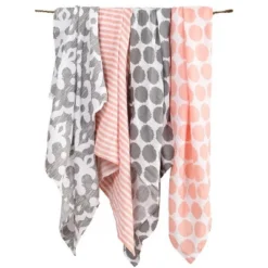 Bacati - Ikat Coral/Gray Dots/Stripes Swaddling Muslin Blankets Set Of 4 -Graco Sales GUEST bafae1c9 f918 4403 a4e2 f84b7128e68d