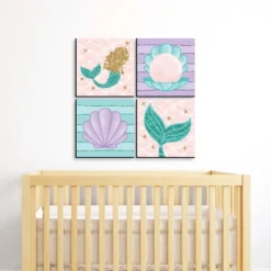 Big Dot Of Happiness Let's Be Mermaids - Kids Room, Nursery Decor And Home Decor - 11 X 11 Inches Nursery Wall Art - Set Of 4 Prints For Baby's Room