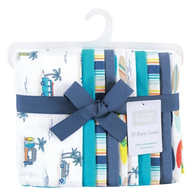 Hudson Baby Infant Boy Cotton Flannel Burp Cloths, Surfer Dude, One Size 3 Hudson Baby Infant Boy Cotton Flannel Burp Cloths, Surfer Dude, One Size