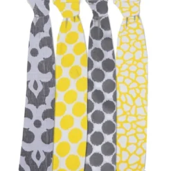 Bacati - Ikat Yellow/Gray Dots/Giraffe Swaddling Muslin Blankets Set Of 4 -Graco Sales GUEST c56e766c 0433 4a47 8e51 a833f4a76c70