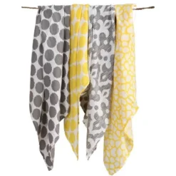 Bacati - Ikat Yellow/Gray Dots/Giraffe Swaddling Muslin Blankets Set Of 4 -Graco Sales GUEST c5c0f1f1 da40 4e3e 9049 244ec95435f5