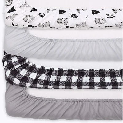 The Peanutshell Woodland Plaid And Safari Animal Fitted Crib Sheets, Unisex 6-Pack Set | Black, White 10 The Peanutshell Woodland Plaid And Safari Animal Fitted Crib Sheets, Unisex 6-Pack Set | Black, White - Image 8