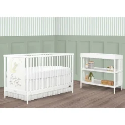 Dream On Me Moon Bear Reaching For The Stars 4 In 1 Modern Island Convertible Crib With Rounded Spindles Mural On One End Panel, White Finish -Graco Sales GUEST cd00a2d8 adf4 4536 8406 e7103466eb0a