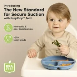 3-Pack Prep Suction Plates For Baby, 100% Silicone Toddler Plates, BPA-Free Divided Baby Plates With Suction