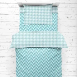 Bacati - Houndstooth/Herringbone Aqua Unisex Muslin 4 Pc Toddler Bedding Set -Graco Sales GUEST d4a29f42 131c 4c49 9cab 64b597a42632