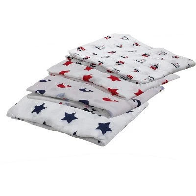 Bacati - Little Sailor Blue/Navy/Red Boys Muslin Swaddling Blankets Set Of 4 5 Bacati - Little Sailor Blue/Navy/Red Boys Muslin Swaddling Blankets Set Of 4 - Image 3