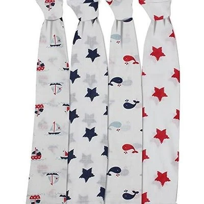 Bacati - Little Sailor Blue/Navy/Red Boys Muslin Swaddling Blankets Set Of 4 4 Bacati - Little Sailor Blue/Navy/Red Boys Muslin Swaddling Blankets Set Of 4 - Image 2