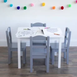 5pc Kids' Wood Table And Chair Set White/Gray - Humble Crew -Graco Sales GUEST dd69c480 865c 4e9a 80bf 34dbb29073a5