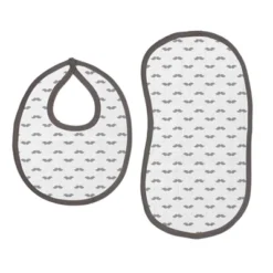 Bacati - Mustache/Plus Muslin 4 Pc Set Of Bibs & Burp Cloths Set, Gray