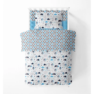 Bacati - Woodlands Aqua/Navy/Gray 4 Pc Toddler Bedding Set 5 Bacati - Woodlands Aqua/Navy/Gray 4 Pc Toddler Bedding Set - Image 3