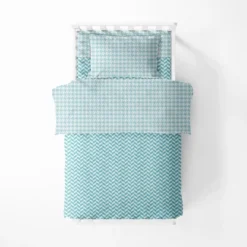 Bacati - Houndstooth/Herringbone Aqua Unisex Muslin 4 Pc Toddler Bedding Set -Graco Sales GUEST ed1b50d4 a22a 4c86 ae93 74422700981d