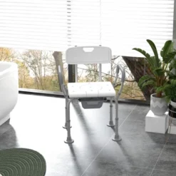 HOMCOM 3-in-1 Shower Chair With Back And Arms, Height Adjustable Bedside Commode, Raised Toilet Seat For Seniors, Disabled -Graco Sales GUEST fac12c73 269f 43d5 a4cd 35c302dd2c5b