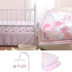The Peanutshell Pink Elephant Crib Bedding Set, 3pc To 12 Pc, For Girls -Graco Sales GUEST ff35852a 9619 4087 b032 224b793c35d1